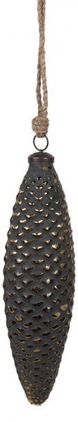Černá skleněná vánoční cetka šiška se zlatým odřením Mandolin L – 7x6x24 cm