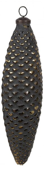 Černá skleněná vánoční cetka šiška se zlatým odřením Mandolin L – 7x6x24 cm