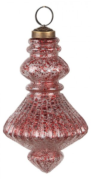 Set 4 skleněných vánočních cetek červená ve tvaru zvonečků s proužky – 8x15 cm