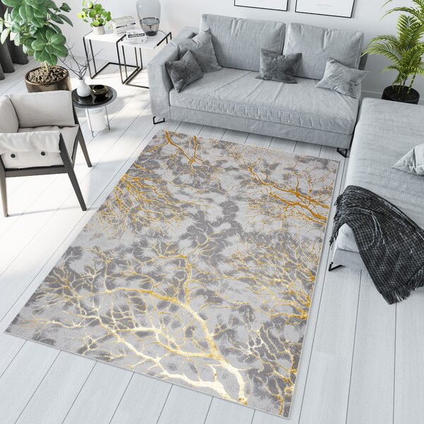 Makro Abra Kusový koberec abstraktní PALERMO N327A šedý zlatý Rozměr: 80x150 cm