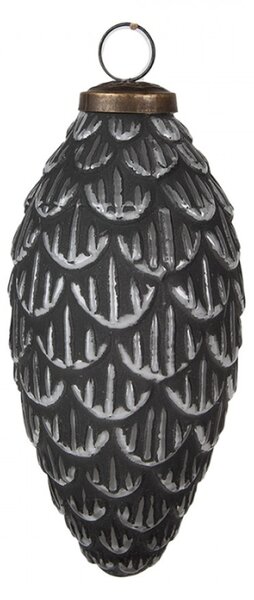 Set 4 skleněných vánočních cetek šedá ozdoba s proužky ve tvaru diamantu – 7/6 cm
