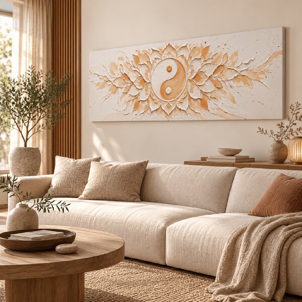 Obraz na plátně - Yin Yang Mandala Země FeelHappy.cz Rozměr (Šířka/Výška): 60 x 20 cm