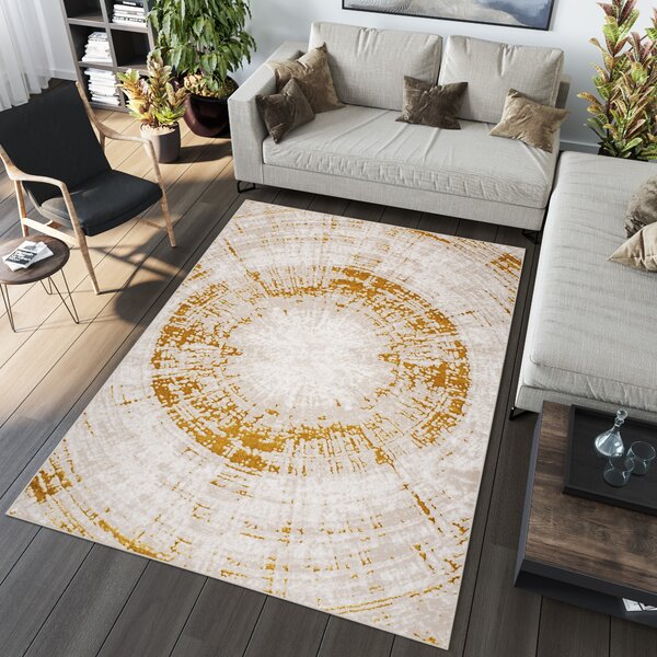 Makro Abra Kusový koberec moderní PALERMO N328A Pařez stromu béžový zlatý Rozměr: 80x150 cm