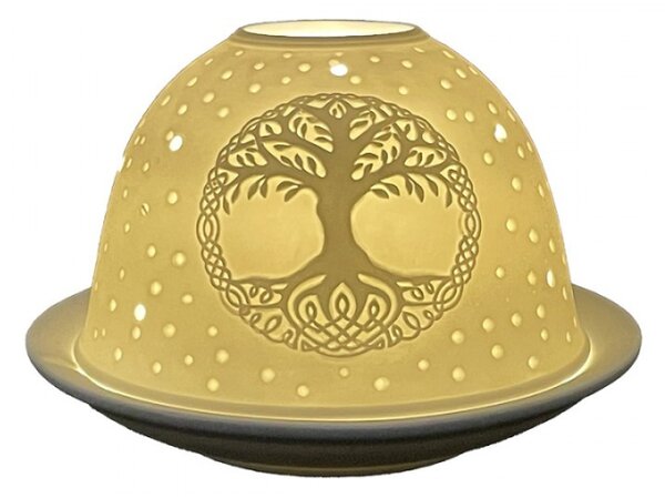 Bílý porcelánový svícen na čajovou svíčku strom života – 12x8 cm