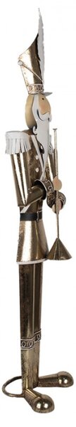 Kovová vánoční dekorace zlatý louskáček držící trumpetku – 102 cm