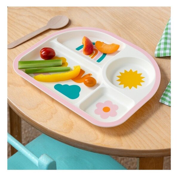 Béžový plastový dětský talíř 21x27 cm Rainbow Garden – Rex London