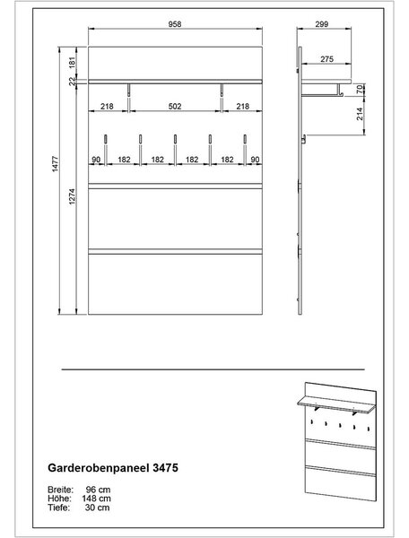 Věšákový panel v dekoru buku v přírodní barvě Lissabon – Germania