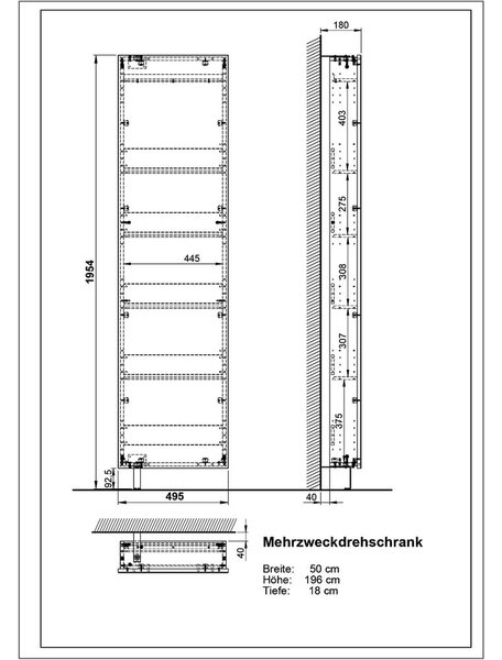 Antracitová předsíňová skříňka 50x195x18 cm Rotary – Germania