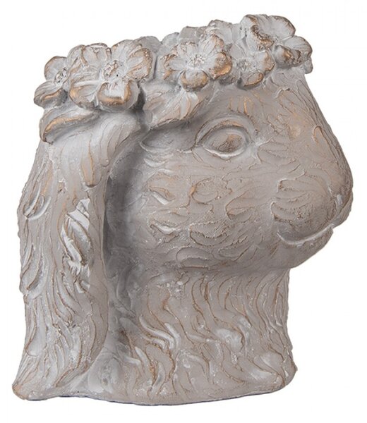 Šedý obal na květináč zajíček s květinovým věncem M – 16x18x18 cm
