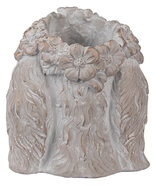 Šedý obal na květináč zajíček s květinovým věncem M – 16x18x18 cm