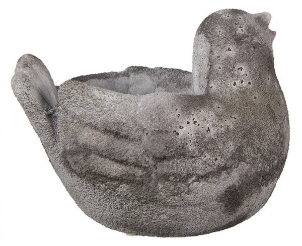 Šedý obal na květináč ptáček z umělého kamene – 18x12x13 cm