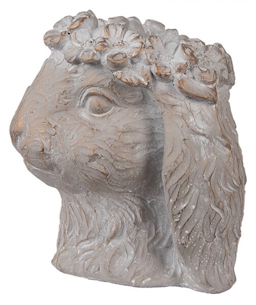 Šedý obal na květináč zajíček s květinovým věncem M – 16x18x18 cm