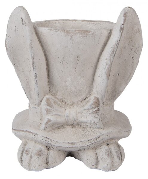 Šedý obal na květináč klobouk s králičíma ušima M – 17x16x19 cm