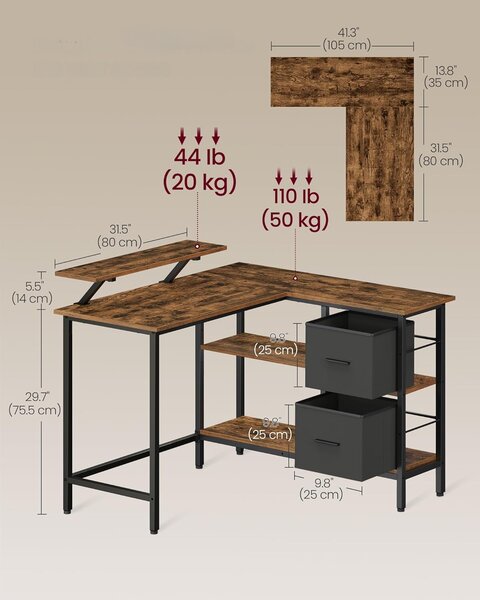 SONGMICS Rohový psací stůl Vasagle Delong černý/hnědý