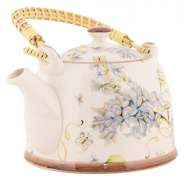 Porcelánová konvice na čaj se sítkem a jarní větvičkou s motýlem – 800 ml