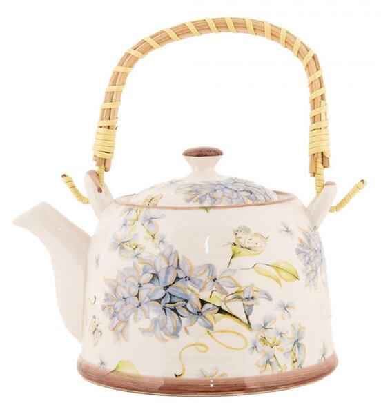 Porcelánová konvice na čaj se sítkem a jarní větvičkou s motýlem – 800 ml