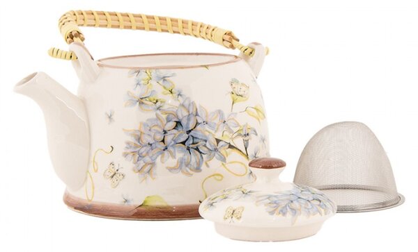 Porcelánová konvice na čaj se sítkem a jarní větvičkou s motýlem – 800 ml