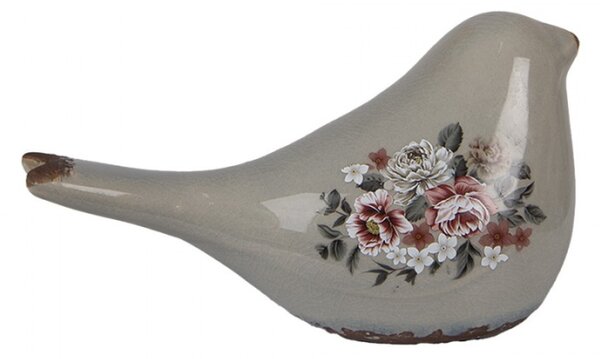 Dekorace šedý keramický ptáček Masselin M – 21x9x11 cm