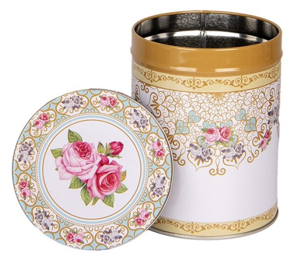 Sada 4 žluto-bílé kovové krabičky s ornamenty a květy – 11 / 9 / 8 / 6 cm