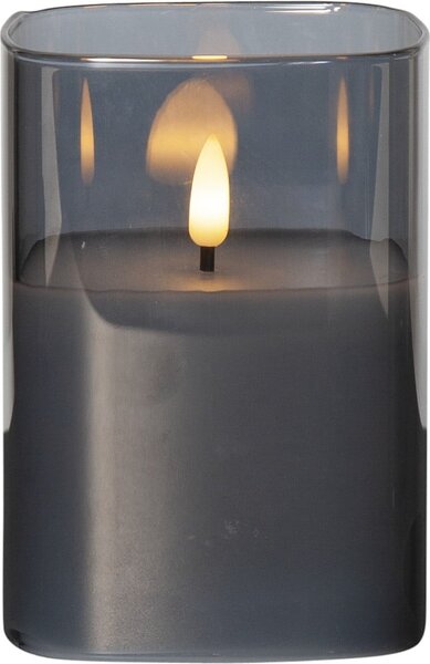 Šedá LED vosková svíčka ve skle Star Trading Flamme, výška 12,5 cm