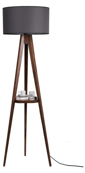 Černá/hnědá stojací lampa s poličkou s textilním stínidlem (výška 154 cm) Sehbali Tripod – Opviq lights