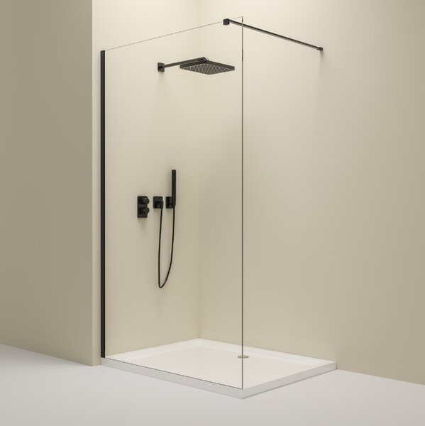 Erga Paris, sprchová zástěna Walk-In 70x200 cm, 8mm čiré sklo, černý profil, ERG-V02-PARIS-070x200-CL-BK