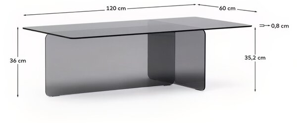 Šedý skleněný konferenční stolek Kave Home Zaren 120 x 60 cm