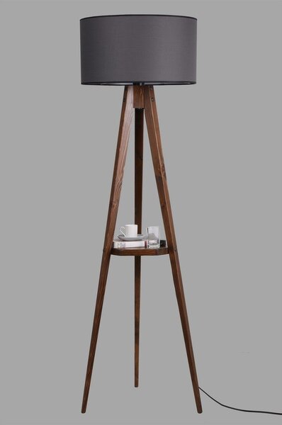 Černá/hnědá stojací lampa s poličkou s textilním stínidlem (výška 154 cm) Sehbali Tripod – Opviq lights