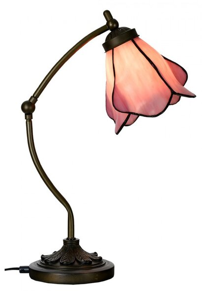 Stolní lampa Tiffany s růžovým stínidlem květ Bloom - 26*19*50 cm