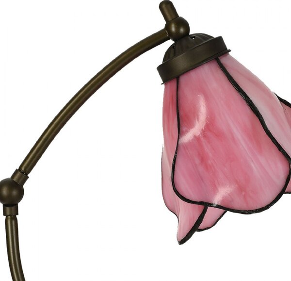 Stolní lampa Tiffany s růžovým stínidlem květ Bloom - 26*19*50 cm