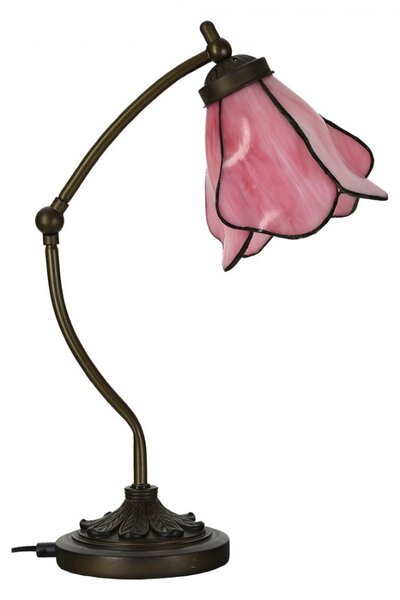 Stolní lampa Tiffany s růžovým stínidlem květ Bloom - 26*19*50 cm