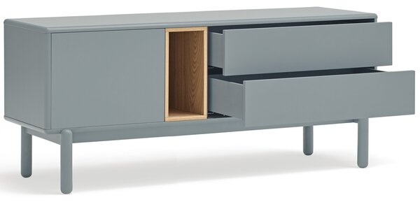 Modrošedý lakovaný dubový TV stolek Teulat Corvo 140 x 40 cm