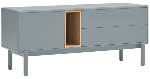 Modrošedý lakovaný dubový TV stolek Teulat Corvo 140 x 40 cm