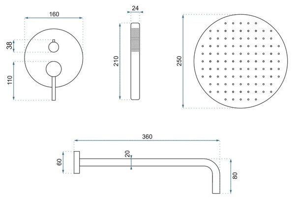 Rea Lungo Grip, podomítková sprchová souprava + BOX montážní systém, zlatá matná, REA-P8950