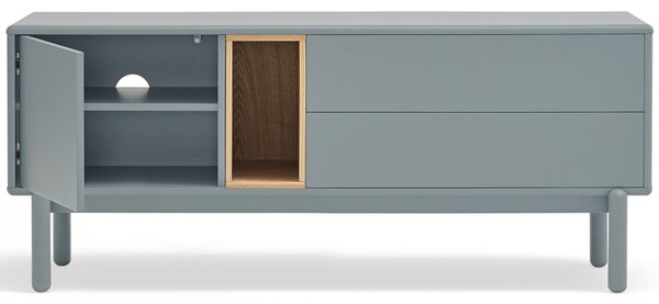 Modrošedý lakovaný dubový TV stolek Teulat Corvo 140 x 40 cm
