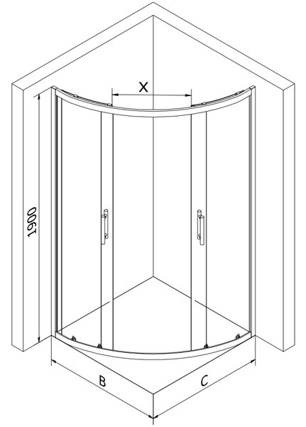 Mexen Rio, čtvrtkruhový sprchový kout s posuvnými dveřmi 70 (dveře) x 70 (dveře) x 190 cm, 5mm sklo námraza, černý profil + bílá sprchová vanička RIO…
