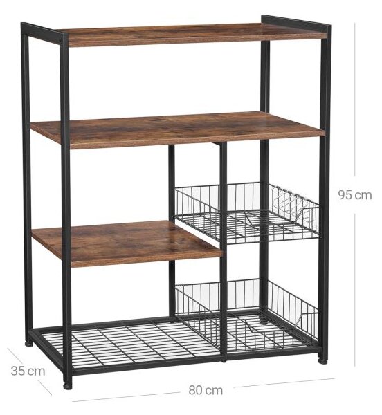 Kuchyňský regál s koši, policemi a háčky 80×35×95 cm