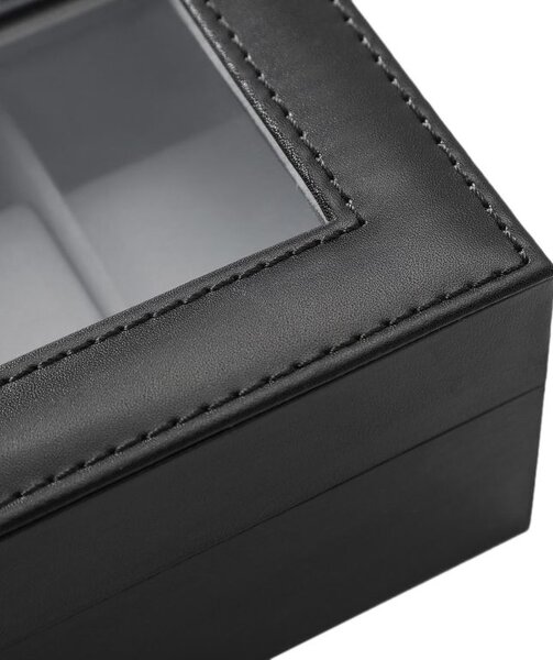 Box na hodinky, 6 přihrádek, černá eko kůže