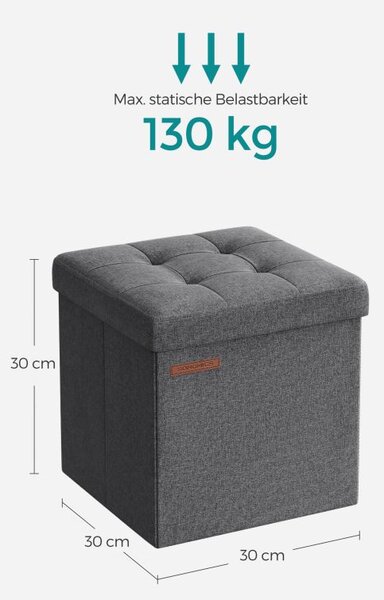 Taburet 30×30 cm, úložný box, šedý