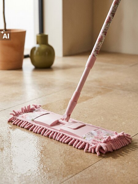 Sinsay - Mop s teleskopickou tyčí s květinovým vzorem - pastelová růžová
