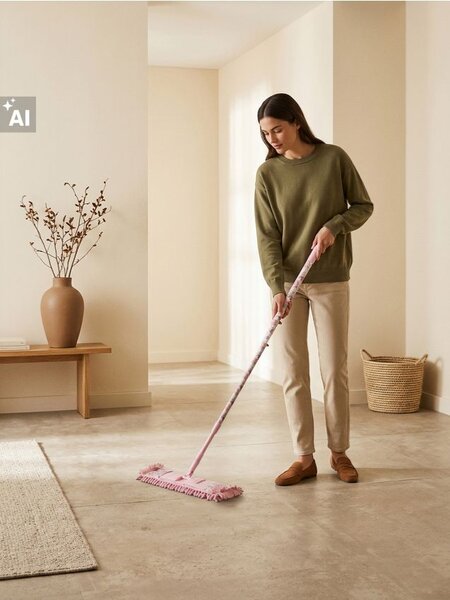 Sinsay - Mop s teleskopickou tyčí s květinovým vzorem - pastelová růžová