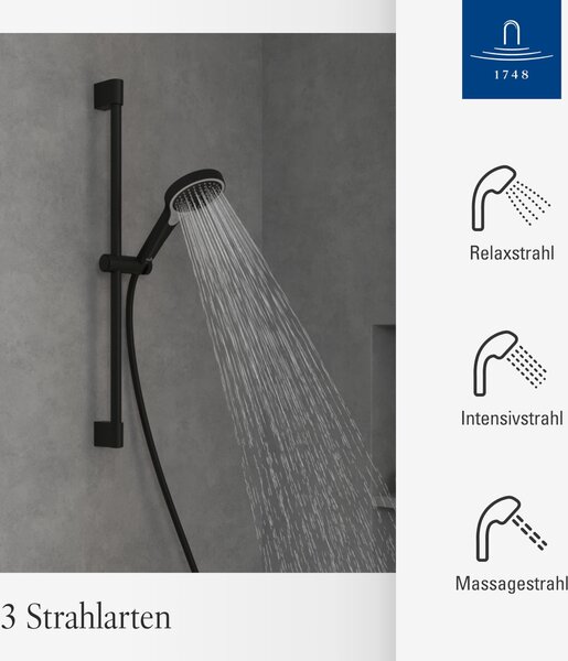 Sprchová souprava V&B Verve Showers 3-trysková, nástěnná, matná černá