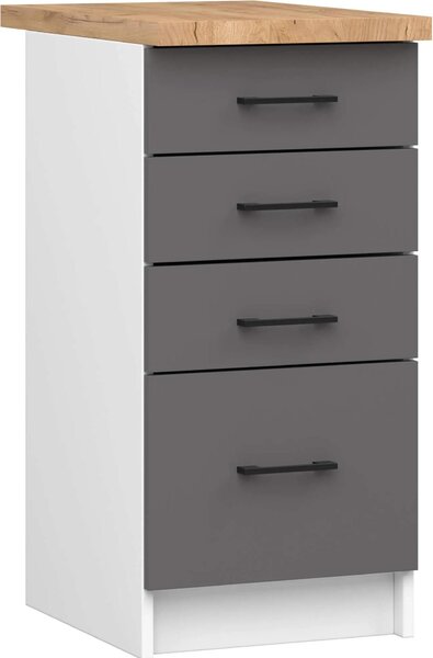 Kuchyňská skříň OLIWIA S40 SZ4 Bílá/Grafitová se 4 zásuvkami a pracovní deskou v barvě dubu
