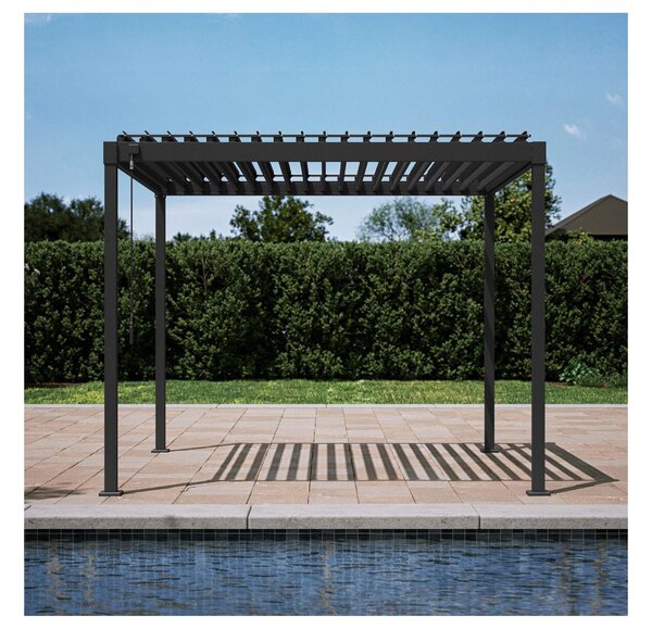 Ocelová bioklimatická pergola Mirador s lamelovou střechou, tloušťka sloupků 8 × 8 cm, 3 × 3 m, antracitová – podobná RAL 7015