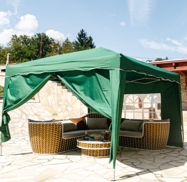 Zahradní stan nůžkový INSTENT BASIC 3x3 m + 2 bočnice, tmavě zelený
