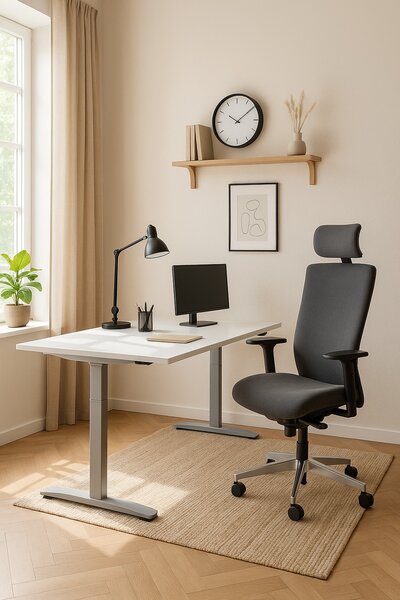 Výškově nastavitelný stůl OfficeTech A, 160 x 80 cm, šedá podnož, bílá