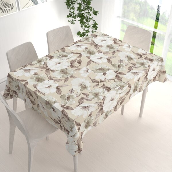 Biante Dekorační obdélníkový ubrus Porto PRT-011 Hnědo-bílé květy na béžovém 60x100 cm