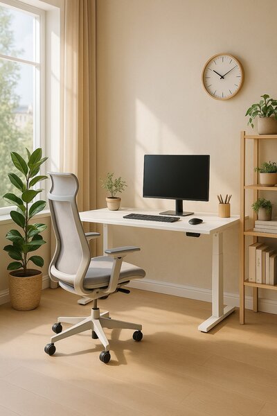 Výškově nastavitelný stůl OfficeTech A, 120 x 80 cm, bílá podnož, bílá