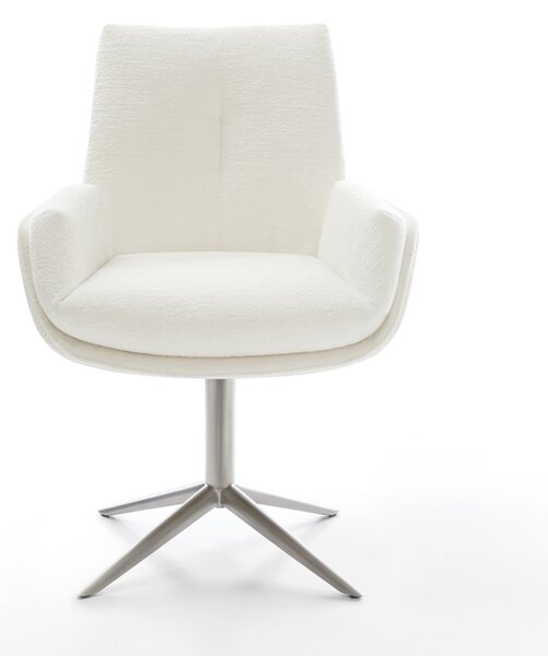 DELIFE Jídelní židle Clea-Flex bouclé měkký béžová podnož křížová nerezová ocel 360° otočný houpací funkce