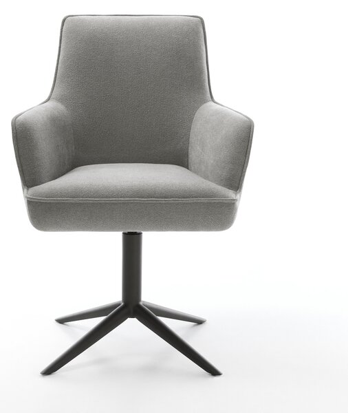 DELIFE Jídelní židle Heira-Flex s područkami potahová látka Měkký šedá křížová podnož černá otočný o 360° houpací funkce taštičkové pružiny